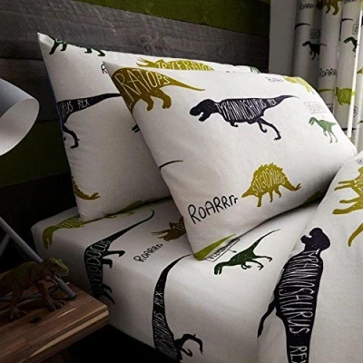 Image of Gaveno Cavailia Dinosaurs Single Fitted Sheet and Pillowcase Set