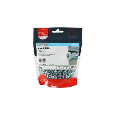 Image of 3x TIMCO Hex Full Nuts Zinc 6HNUTZB Pack of 600