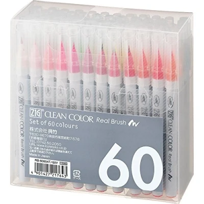 Image of Kuretake Clean Color Real Brush Watercolour Pens (Set Of 60 Colours)