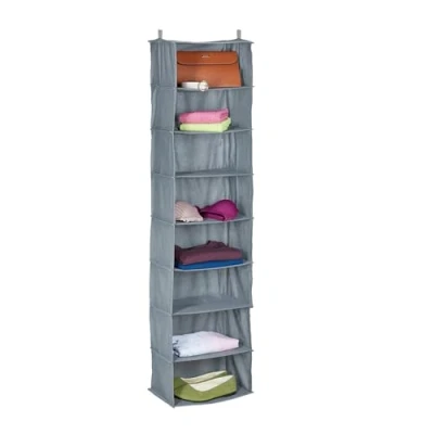 Image of Wardrobe Hanging Storage, 8 Compartments, Fabric, hwd: 140 x 36 20 cm, incl. Hooks, Foldable, Closet, Grey Relaxdays