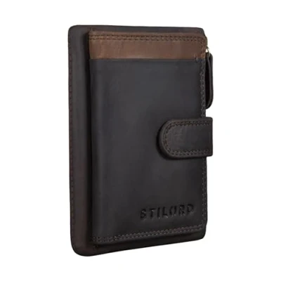 Image of STILORD &#039;Garrett&#039; Leather Card Holder with Key Case Vintage Mini Wallet RFID Protection Small Purse for Men and Women in Gift Box, Colour:Dark Brown