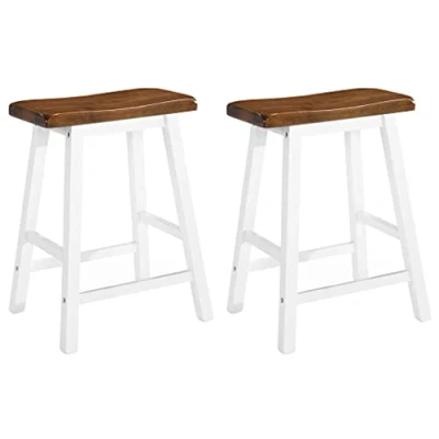 Image of vidaXL 2 pcs Bar Stools Solid Wood Brown and White Easy to Clean Assemble Suitable for Home, Bar, Restaurant Scandi, Farmhouse, Modern Style.