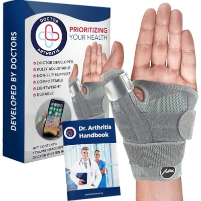Image of Doctor Developed Thumb Brace for Arthritis, Adjustable Splint Right Hand &amp; Left Use, Trigger Spica Support, Stabilizer Sprain Recovery and Daily Activities (Grey, Single)