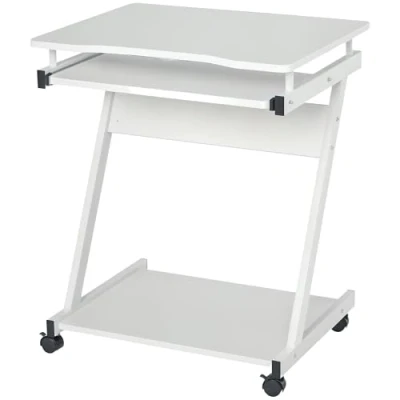 Image of HOMCOM Movable Computer Desk with 4 Moving Wheels Sliding Keyboard Tray Home Office Workstation White