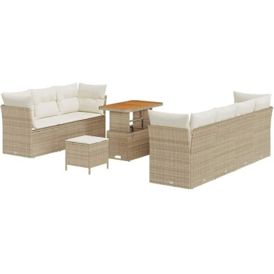 Image of vidaXL 10 Piece Garden Sofa Set with Cushions Beige Poly Rattan Acacia