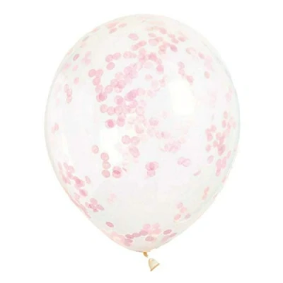 Image of Lovely Pink Confetti Clear Latex Balloons (30cm) Pack of 6 Transparent Premium Latex, Perfect for Parties &amp; Celebrations