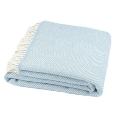 Image of Tweedmill Textiles Herringbone pure new wool blanket throw rug duck egg BRITISH MADE