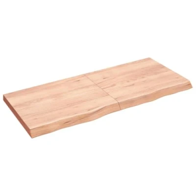Image of vidaXL Solid Oak Wood Table Top, Light Brown, 140x60 cm Suitable for Home and Commercial Use, Varnished, Live Edge Design