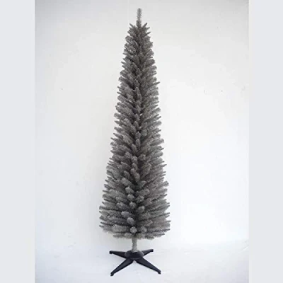 Image of E Stores Direct 5ft 6ft 7ft 8ft Grey Pine Pencil Slim Artificial Christmas Tree (6ft/180cm)
