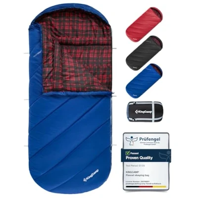 Image of KingCamp XL Wide Sleeping Bag for Adult 3 4 Season Flannel Liner Large Plus Size Thermal Warm Lightweight Single Waterproof Camping Hiking Backpacking Outdoor with Compression Sack 220x100cm