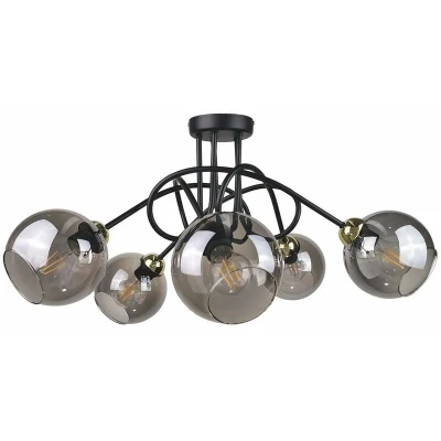 Image of Ring Multi Arm Semi Flush Ceiling Light Black, Gold, 70cm, 5x E27