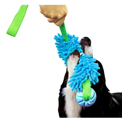 Image of DINGO Floatable Tug Toy with a Flavoured Ball and Bungee Handle, Handmade Dog Chaser for Play, of War, Agility, Fetch, Water Training, Microfiber Blue 15587 2