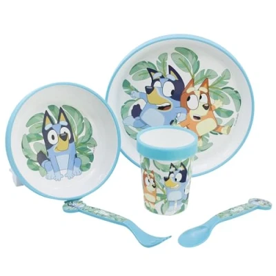 Image of Stor Bluey 5pcs Bicolor Premium Kids Breakfast Lunch Dinner Tableware Set Plate, Bowl &amp; Tumbler, BPA Free, Non Slip, Children, Baby