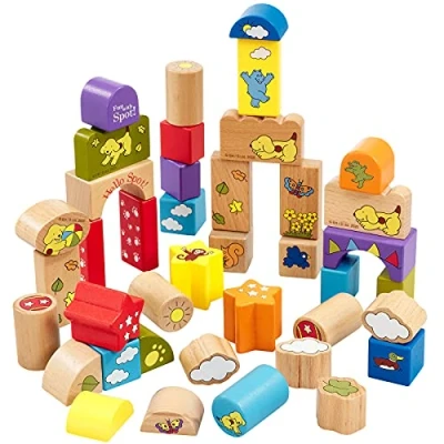 Image of Rainbow Designs Spot the Dog Wooden Bricks Sensory Building Block Toy for Toddlers Traditional Construction Toys Kids