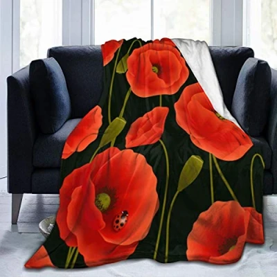 Image of COMRTL Flannel Fleece Throw Blanket Bed poppy flowers Micro Warm Soft Lightweight Cozy Microfiber for Couch Sofa All Seasons