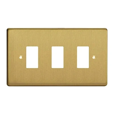 Image of Varilight XDBPG3 PowerGrid Brushed Brass 3 Gang Grid Plate (Twin Plate)