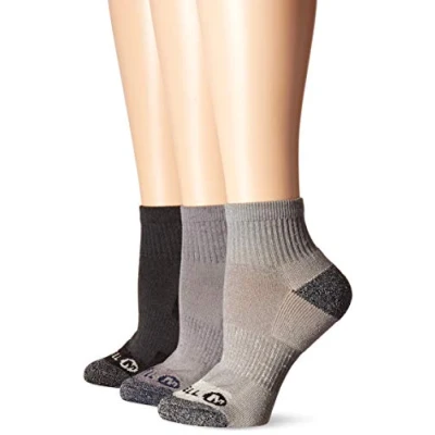 Image of Merrell Women&#039;s 3 Pack Performance Cushion Quarter Hiking Socks, Charcoal Black (Quarter), S M UK