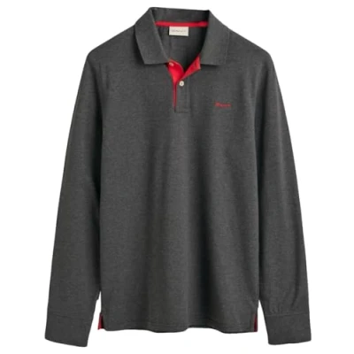 Image of GANT Men&#039;s REG Contrast Pique LS Rugger, Antracit Melange, L