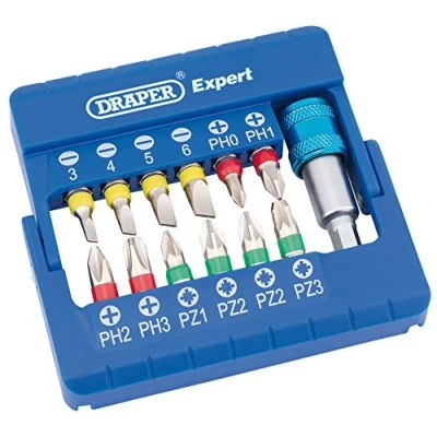 Image of Draper Coloured Screwdriver Bit Set With Magnetic Holder (13 Piece)