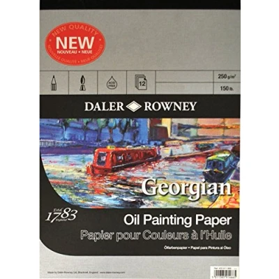 Image of Daler Rowney Georgian Oil Paper, Linen Texture, 290 gsm, 174lb, Pad, Glued 1 Side, 20 x 16in 50.8 40.6 cm, White, 12 Sheets