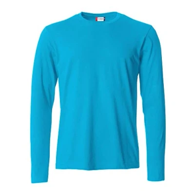 Image of Clique Men&#039;s Long Sleeve T Shirt Basic L/S, Cotton Jersey, Elastic Collar, Sweatband, Slim Fit Fit, turquoise, M