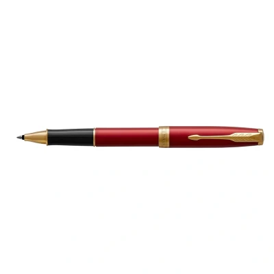 Image of Parker Sonnet Rollerball Pen Red Lacquer with Gold Trim Fine Point Black Ink Gift Box