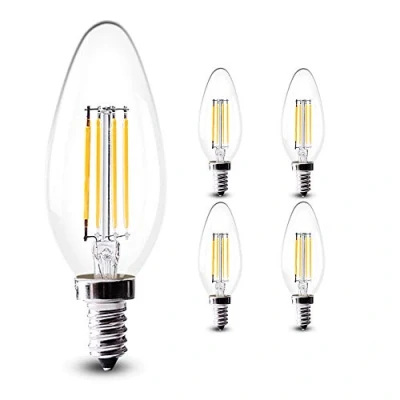 Image of E14 4W LED Candle Light Bulb C35 Clear Filament Lamp Bulb, 2700 3000K Warm White, Small Edison Screw Non Dimmable, 4 Pack