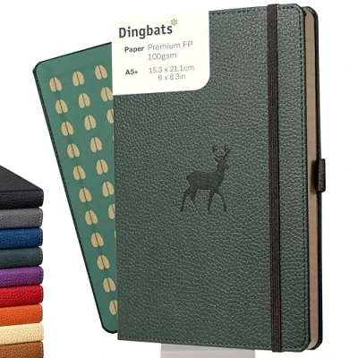 Image of Dingbats* Wildlife Lined Journal A5 Vegan Leather Hardcover, Ideal for Work, Travel Pocket, Elastic Closure, Bookmark
