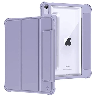 Image of FINTIE Hybrid Case Compatible with iPad Air 5th Generation (2022) / 4th (2020) 10.9 Inch Rugged Heavy Duty Protective Clear Cover, Auto Wake/Sleep, Lilac Purple