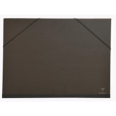 Image of Clairefontaine Ref 48015C Kraft Art Folder A3+ Size, Elastic Straps with 3 Flaps Closure, White Paper Lining, Acid Free Suitable for Transporting Artwork Black