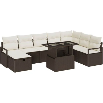 Image of vidaXL 9 Piece Garden Sofa Set with Cushions Brown Poly Rattan