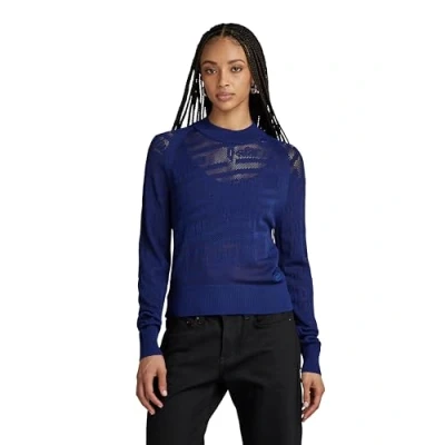 Image of G STAR RAW Women&#039;s Pointelle Text Knitted Sweater, blue (ballpen D23924 B754 1822), L