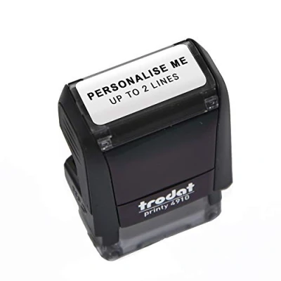 Image of Trodat Black Printy 4910 Personalised Custom Office, Business and Teacher Stamp Allows Up to 2 Lines of Text Impression Size 24 x 7 mm Self Inking with 5 Ink Pad Colours Choose from