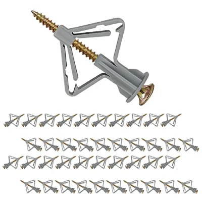 Image of Plasterboard Fixings 40 Sets (80pcs),Drywall Screws and Rawl Plugs, Heavy Duty Anti Rotational Expansion Tube Assortment Hollow Anchors Kit,Wall Plugs for Plasterboard, Cavity Wall, Fibreboard (Grey)