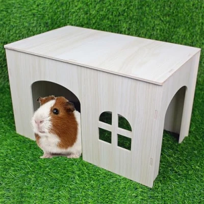 Image of YankMooM Wooden Guinea Pig House,39 x 24 cm Large Hamster hideaway Baby Rabbit Hideout Small Pet House with Windows for Pigs Rabbits Chinchillas