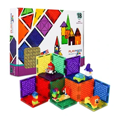 Image of Playmags Magnetic Tiles, Building Bricks, Exclusive Blocks, Skill Development, Ages 3+ (Small Bricks Tiles)