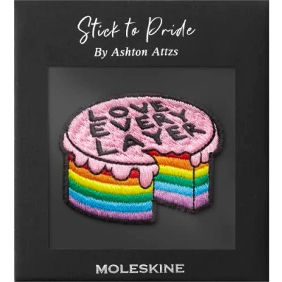 Image of Moleskine Sticker Patch for Notebook or Diary, Personalised Stickers Pride Cake Patch, Love Every Layer Designed by Artist Ashton Attzs, Size 5x5cm