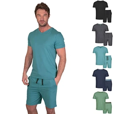 Image of Light &amp; Shade Men&#039;s Top and Short Bottoms Pyjama Set Blue