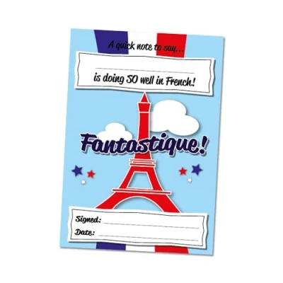 Image of SuperStickers French Reward Praise A6 Note Pad for Teachers &#039;Fantastique!&#039;. 60 sheets