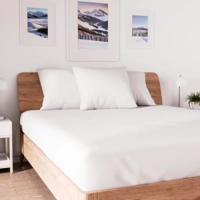 Image of Soleil d&#039;ocre, Jersey Fitted Sheet, Cotton, White, 160x200cm