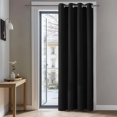 Image of Deconovo Door Curtain Thermal Solid Insulated Blackout Ring Top for Girls Bedroom 52&quot;x 84&quot; Black 1 PANEL