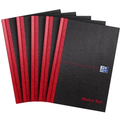 Image of Oxford Black n&#039; Red A5 Notebook, Hardback Casebound, 192 pages, Lined (Pack of 5)