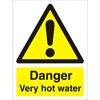 Image of Seco Danger Very Hot Water Sign, 50mm x 75mm (Pack of 5) Self Adhesive Vinyl