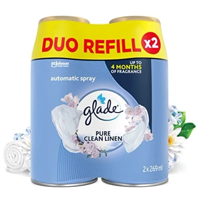 Image of Glade Automatic Air Freshener Refills, Room Spray &amp; Odour Eliminator, Clean Linen, Pack of 4 Duos (8 Refills x 269ml)