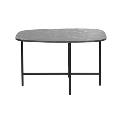 Image of 4 FRONT FURNITURE Stylish Modern Coffee Table Black Marble Effect Top &amp; Sleek White Metal Frame, 80x60x48cm, Premium Quality Finish
