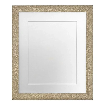 Image of FRAMES BY POST Glitz Gold Picture Photo Frame with White Mount 10 x Image Size 8 Inch Plastic Glass