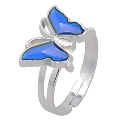 Image of PULABO Change Color Butterfly Mood Ring Women Adjustable Emotion Feeling Changeable Temperature Jewelry For Kids Birthday popular