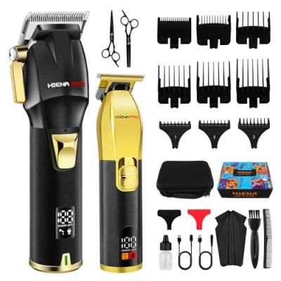 Image of HIENA PRO Professional Hair Clippers Set for Men, Cordless Barber Kit Haircut, and Trimmers Set, Cutting with LED Display &amp; Rechargeable USB, Gifts Men (Black Gold)