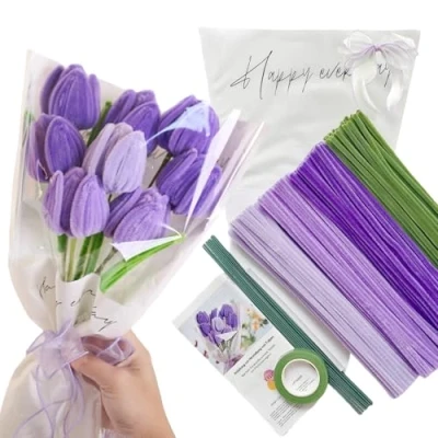 Image of YYUENGTAK 200 pcs Purple Pipe Cleaners for craft,Pipe Tulip Bouquet (4 colors) with tutorial and 12 Flower stems,Chenille Stems DIY Arts &amp; Crafts