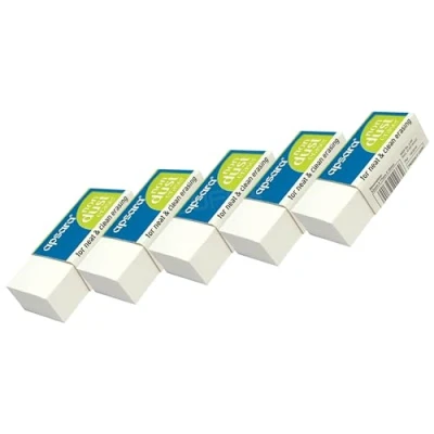 Image of Comfy Erasers, White, Pack of 5, Medium, Soft Rubber Pencil Erasers Multipack, Perfect for School Office Home Everyday Use, iZOFAX Black Ball Pen